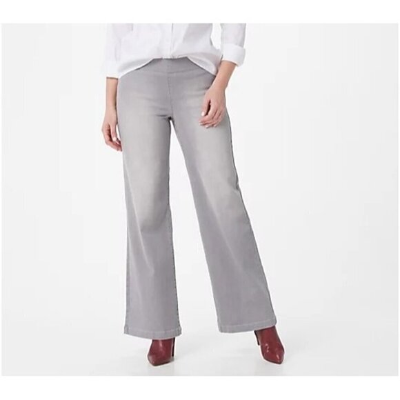 NYDJ Grey Denim Wide Leg Pull On Stretch Jeans 18 - Picture 1 of 7